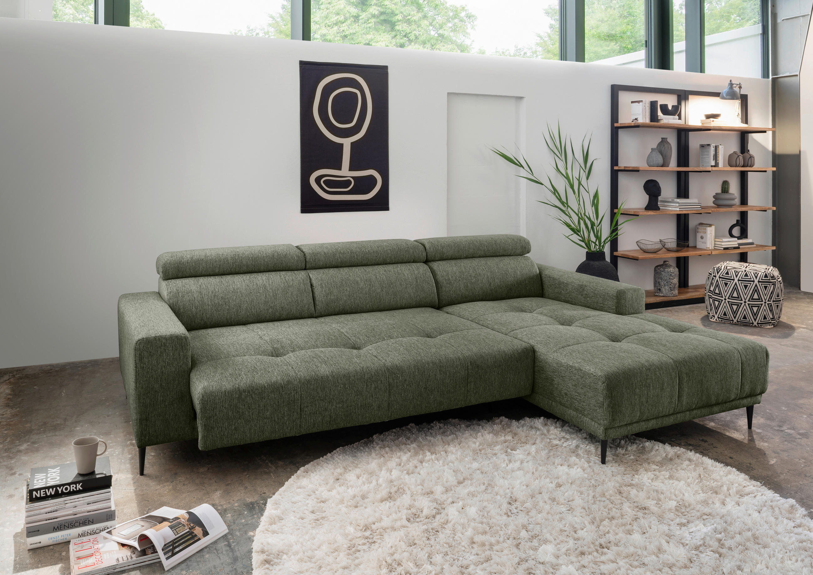 ECKSOFA Dunkelgrün Chenille  - Dunkelgrün/Schwarz, KONVENTIONELL, Textil/Metall (276/188cm) - Livetastic