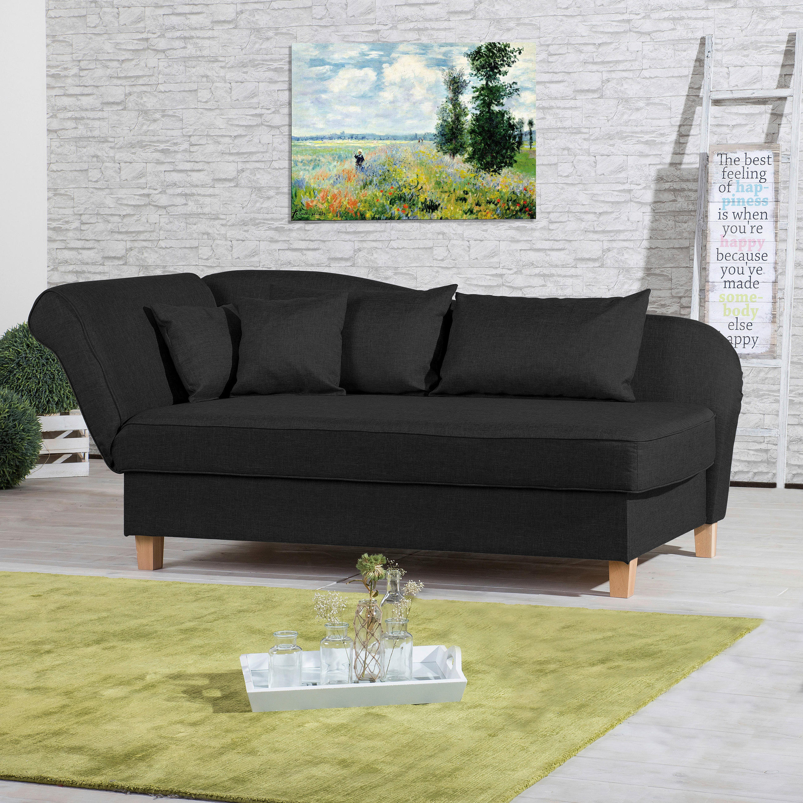 RÉCAMIERE Schwarz Flachgewebe  - Buchefarben/Schwarz, Design, Holz/Textil (190/88/82cm) - Max Winzer