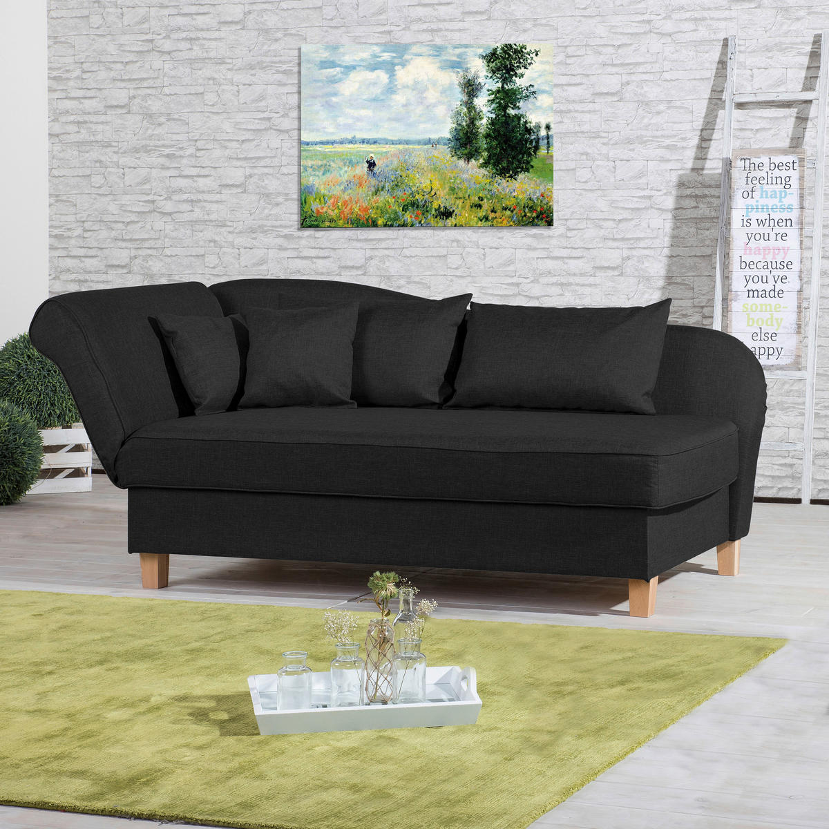 RÉCAMIERE Schwarz Flachgewebe  - Buchefarben/Schwarz, Design, Holz/Textil (190/88/82cm) - Max Winzer