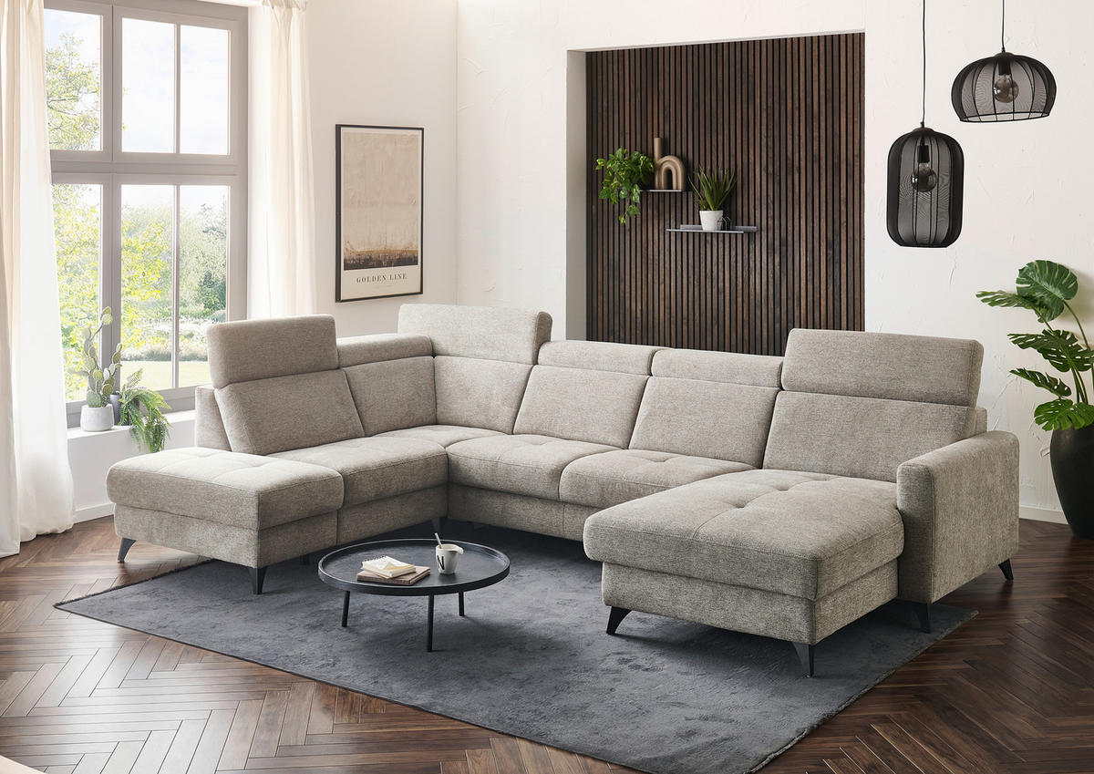 WOHNLANDSCHAFT Beldomo System Graubraun Flachgewebe  - Graubraun/Schwarz, KONVENTIONELL, Textil/Metall (215/333/174cm) - Beldomo System