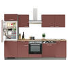 KÜCHENBLOCK 280 cm   in Anthrazit, Rot  - Edelstahlfarben/Eichefarben, KONVENTIONELL, Holzwerkstoff/Metall (280cm) - Welnova