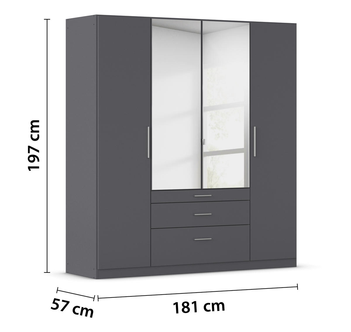 DREHTÜRENSCHRANK 181/197/54 cm,  in Grau, 4-türig  - Alufarben/Grau, KONVENTIONELL, Glas/Holzwerkstoff (181/197/54cm) - home24