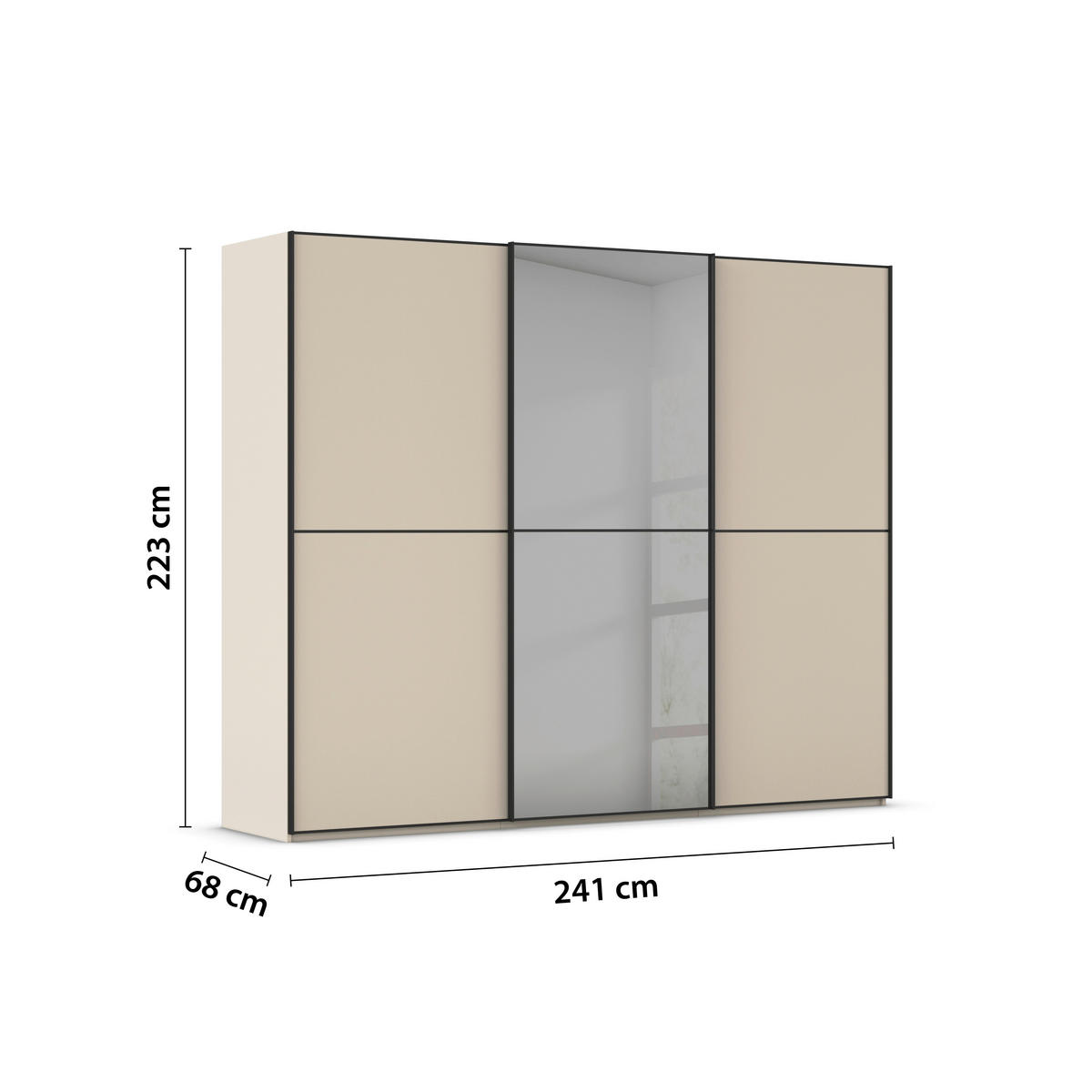 SCHWEBETÜRENSCHRANK 242/223/68 cm 3-türig Champagner, Schwarz  - Champagner/Schwarz, KONVENTIONELL, Glas/Holzwerkstoff (242/223/68cm) - Novel