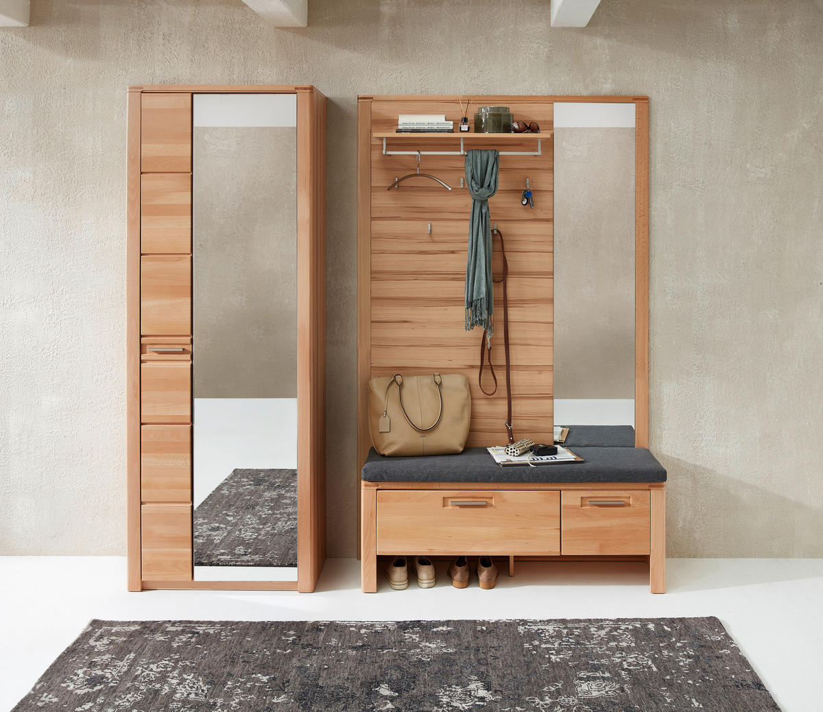 GARDEROBE 4-teilig  in 209/201/40 cm  - Buchefarben, Natur, Glas/Holzwerkstoff (209/201/40cm) - Linea Natura