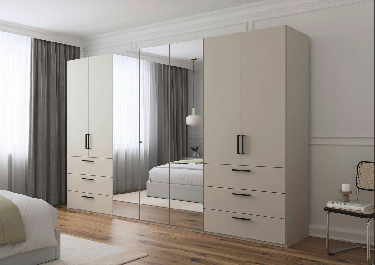 DREHTÜRENSCHRANK 350/235/61 cm,  in Champagner, 7-türig  - Chromfarben/Champagner, Basics, Glas/Holzwerkstoff (350/235/61cm) - Novel