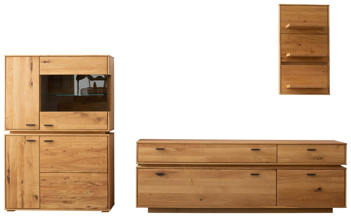 WOHNWAND  in Wildeiche 286/181/51 cm  - Wildeiche/Anthrazit, Natur, Glas/Holz (286/181/51cm) - MID.YOU