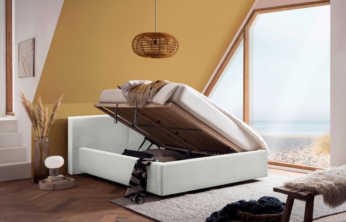 POLSTERBETT Lattenrost, Bettkasten 140/200 cm  in Weiß  - Weiß, Basics, Holz/Textil (140/200cm) - Boxxx