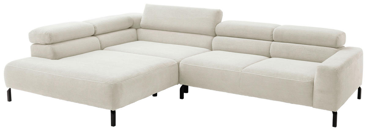 ECKSOFA inkl. Funktion in Cord Creme  - Creme/Schwarz, Modern, Textil/Metall (219/309cm) - Pure Home Lifestyle