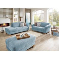 HOCKER Flachgewebe Hellblau  - Naturfarben/Hellblau, KONVENTIONELL, Holz/Textil (101/45/66cm) - Sit & More