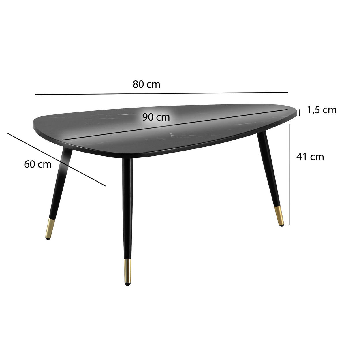 COUCHTISCH in Holzwerkstoff 90/60/41 cm  - Goldfarben/Schwarz, Design, Holzwerkstoff/Metall (90/60/41cm) - MID.YOU