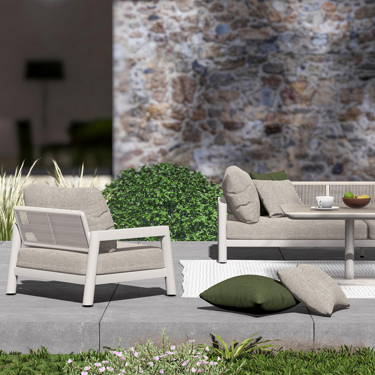 LOUNGESOFA 236/72/126 cm Aluminium  - Sandfarben/Dunkelgrün, Design, Kunststoff/Textil (236/72/126cm) - Zebra 