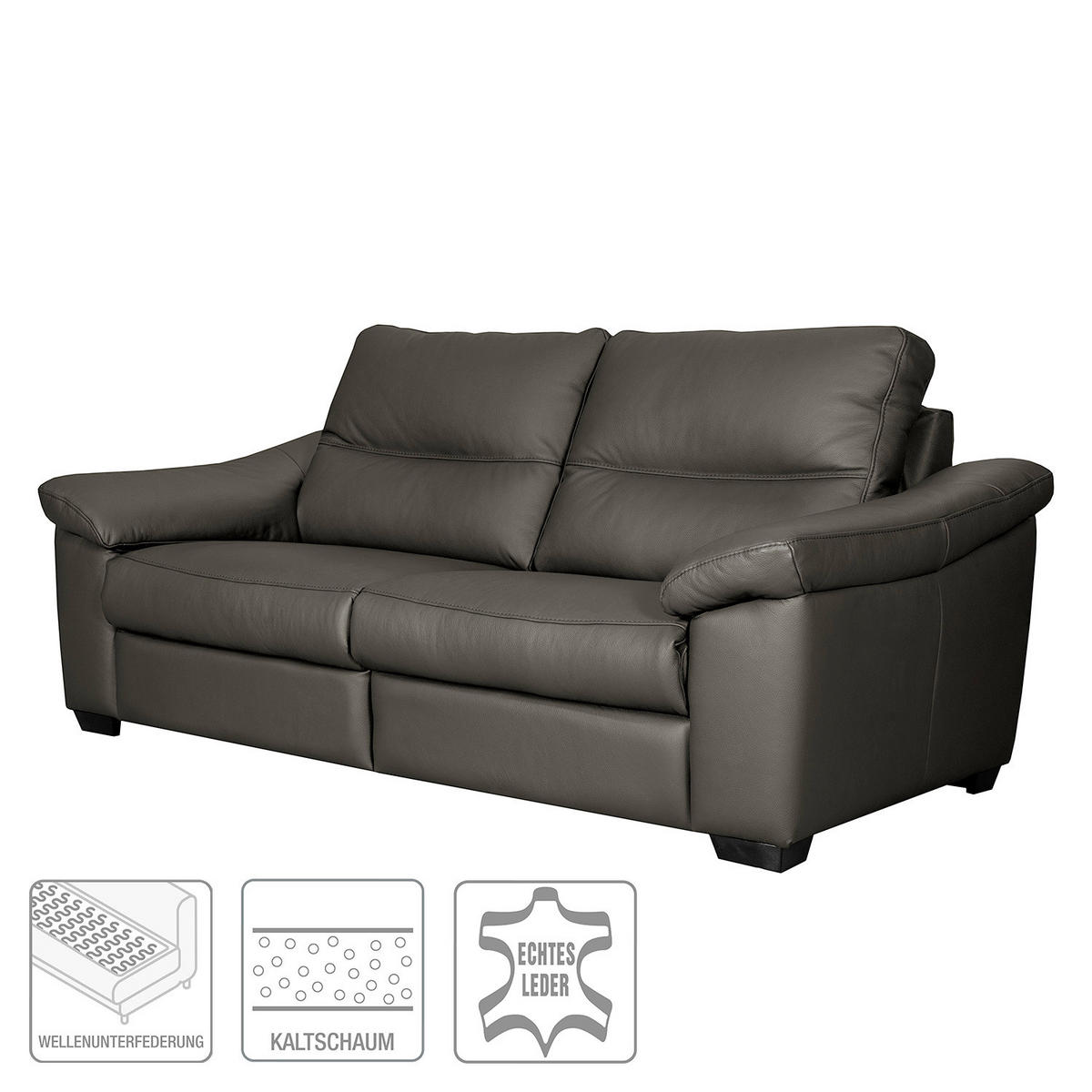 2,5-SITZER Echtleder Anthrazit  - Anthrazit/Schwarz, Design, Leder/Holz (214/97/97cm) - Livetastic