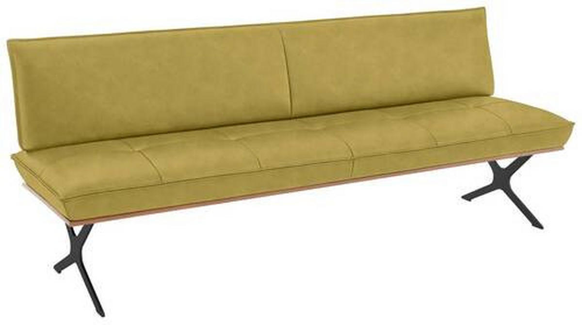 SITZBANK 214/88/66 cm Echtleder Schwarz, Hellgrün Nussbaum furniert Metall  - Schwarz/Hellgrün, Design, Leder/Holz (214/88/66cm) - Koinor