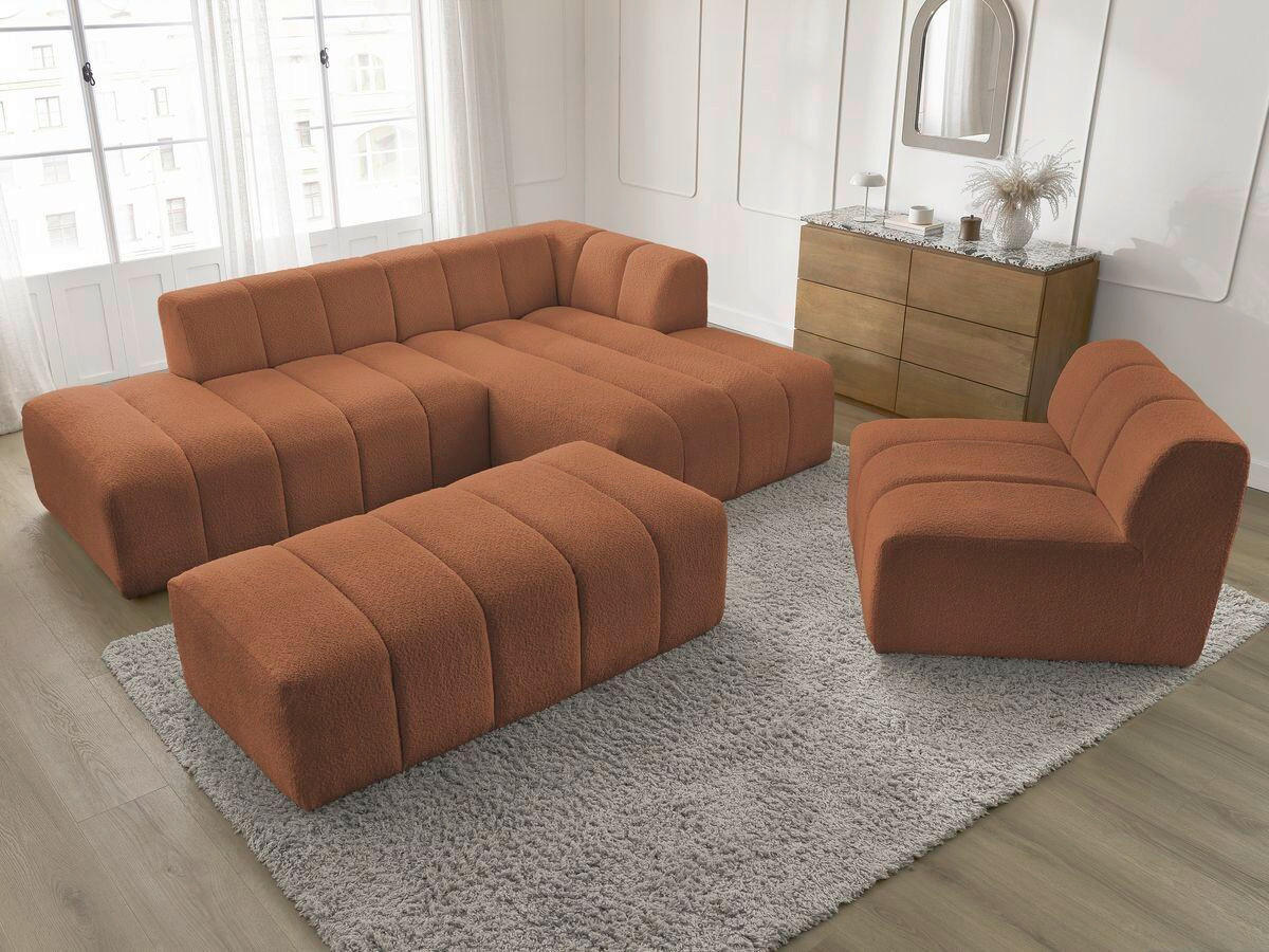 ECKSOFA Ottomane rechts  ANNECY Orange Bouclé  - Schwarz/Orange, MODERN, Kunststoff/Textil (262/170cm)