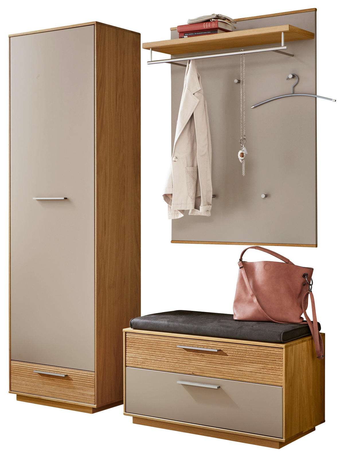 GARDEROBE 4-teilig  in 160/195/40 cm  - Taupe/Eichefarben, Design, Glas/Holz (160/195/40cm)