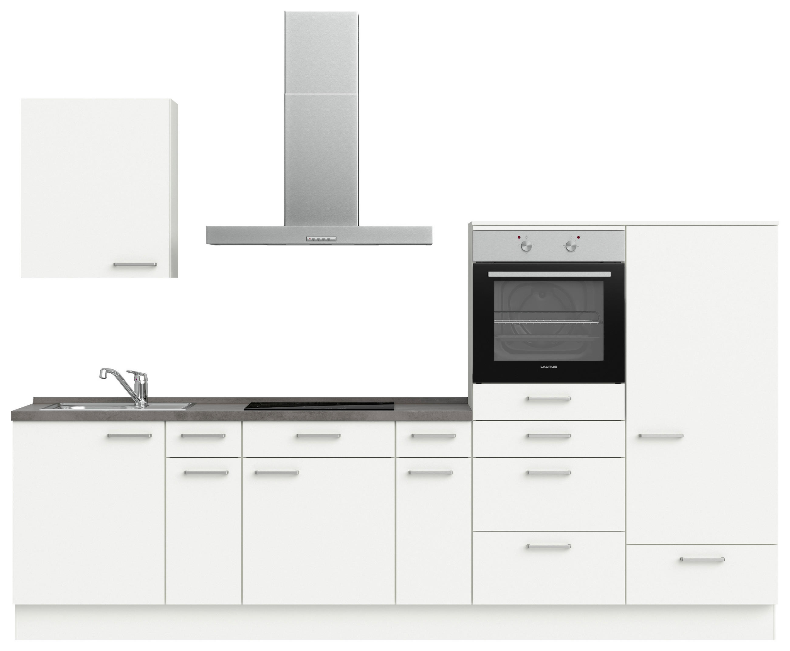 KÜCHENLEERBLOCK 300 cm   in Weiß, Schieferfarben  - Schieferfarben/Edelstahlfarben, MODERN, Holzwerkstoff/Metall (300cm) - Nobilia
