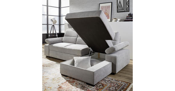 ECKSOFA inkl.Funktionen Hellgrau Webstoff  - Dunkelbraun/Hellgrau, Design, Kunststoff/Textil (258/166cm) - Cantus