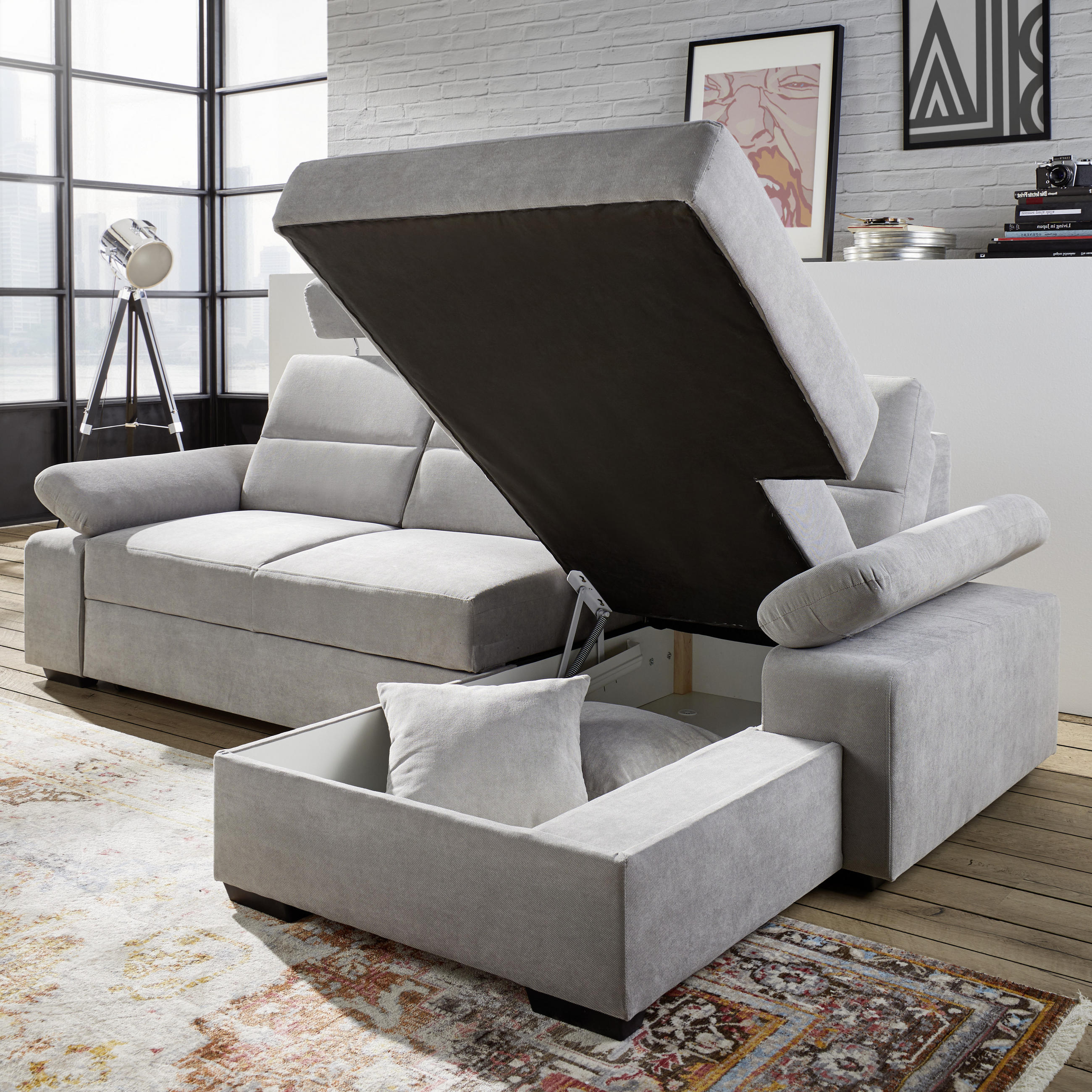 Thumbnail - Cantus Ecksofa, Hellgrau, Textil, Uni, 3-Sitzer, L-Form, 258x166 cm, Typenauswahl, Stoffauswahl, seitenverkehrt erhältli...