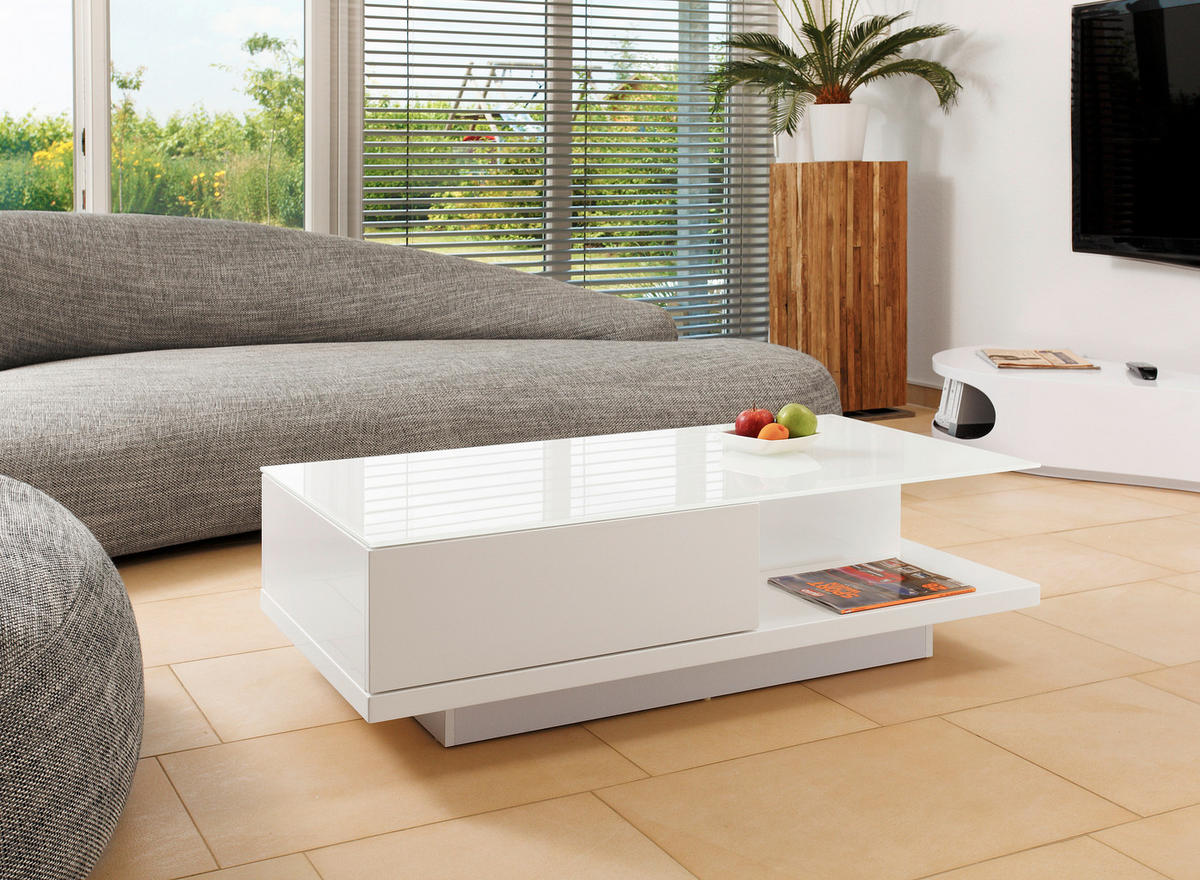 COUCHTISCH in Glas, Holzwerkstoff 120/60/36 cm  - Weiß Hochglanz/Weiß, Design, Glas/Holzwerkstoff (120/60/36cm) - Livetastic