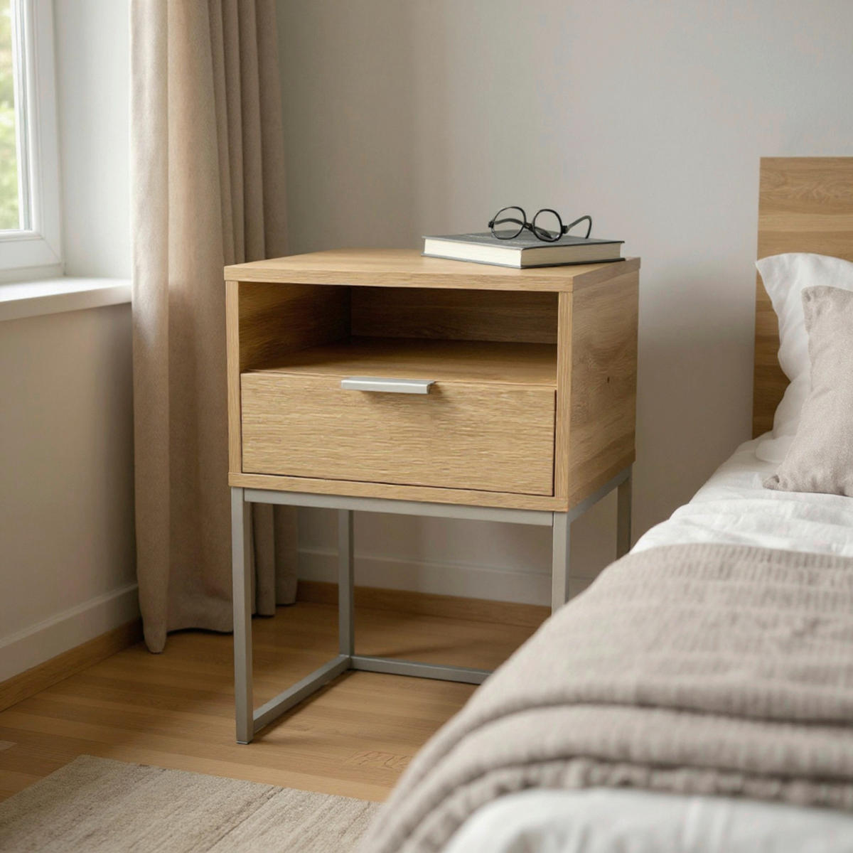 NACHTSCHRANK 40/60/28 cm  - Kaschmir/Eichefarben, MODERN, Holzwerkstoff/Metall (40/60/28cm)