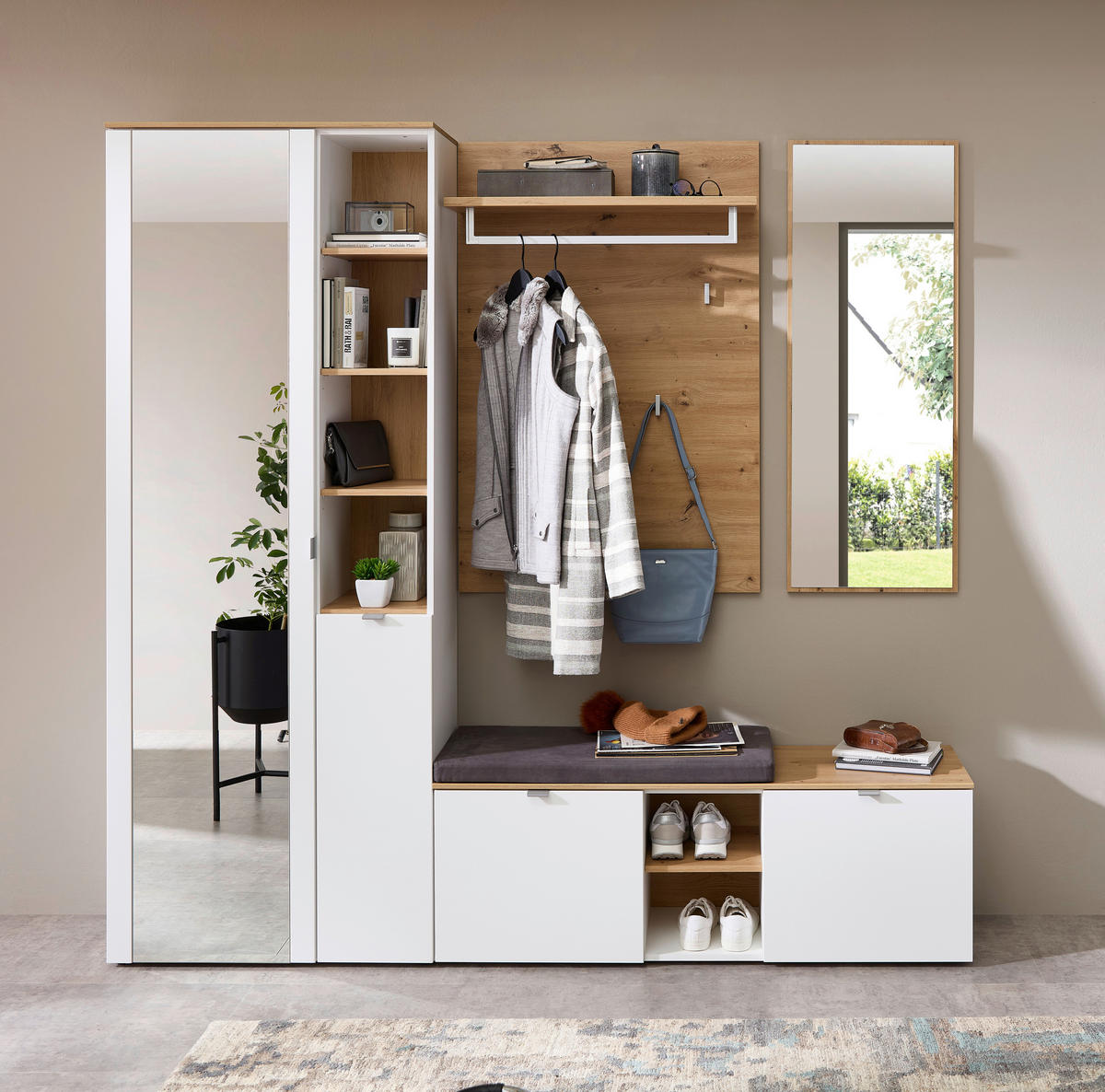 GARDEROBE 4-teilig  in 206/202/38 cm  - Weiß/Eiche Artisan, Design, Glas/Holzwerkstoff (206/202/38cm)