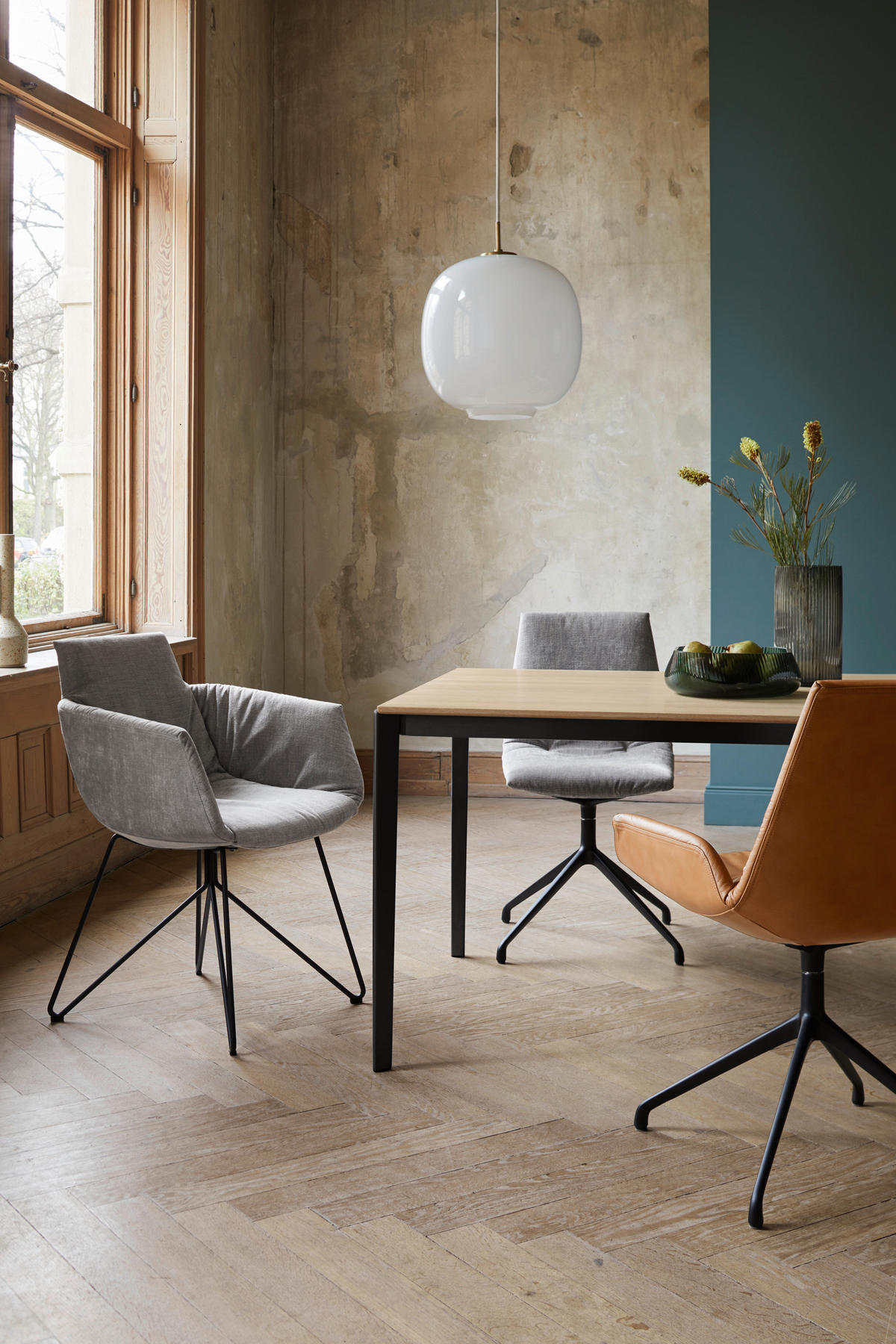 ESSTISCH in Holz, Metall 160-260/100/75 cm  - Eiche Bianco/Schwarz, Design, Holz/Metall (160-260/100/75cm) - TEAM 7