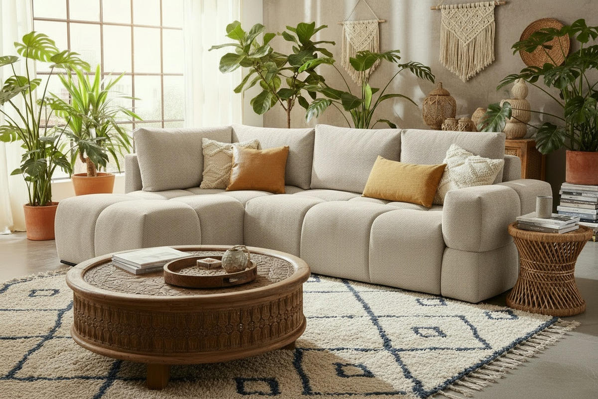 HÖRNSOFFA i chenille beige  - beige/svart, Design, metall/textil (185/267cm) - Stylife