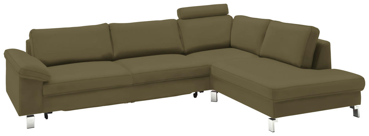 ECKSOFA in Echtleder Grün  - Chromfarben/Grün, Design, Leder/Metall (281/200cm) - Pure Home Lifestyle