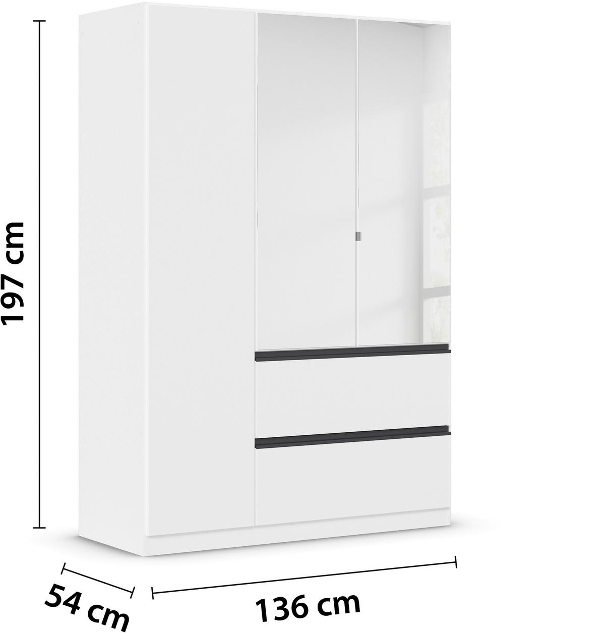 DREHTÜRENSCHRANK in Weiss  - Weiss, Modern, Holzwerkstoff (136/197/54cm) - Rauch Möbel