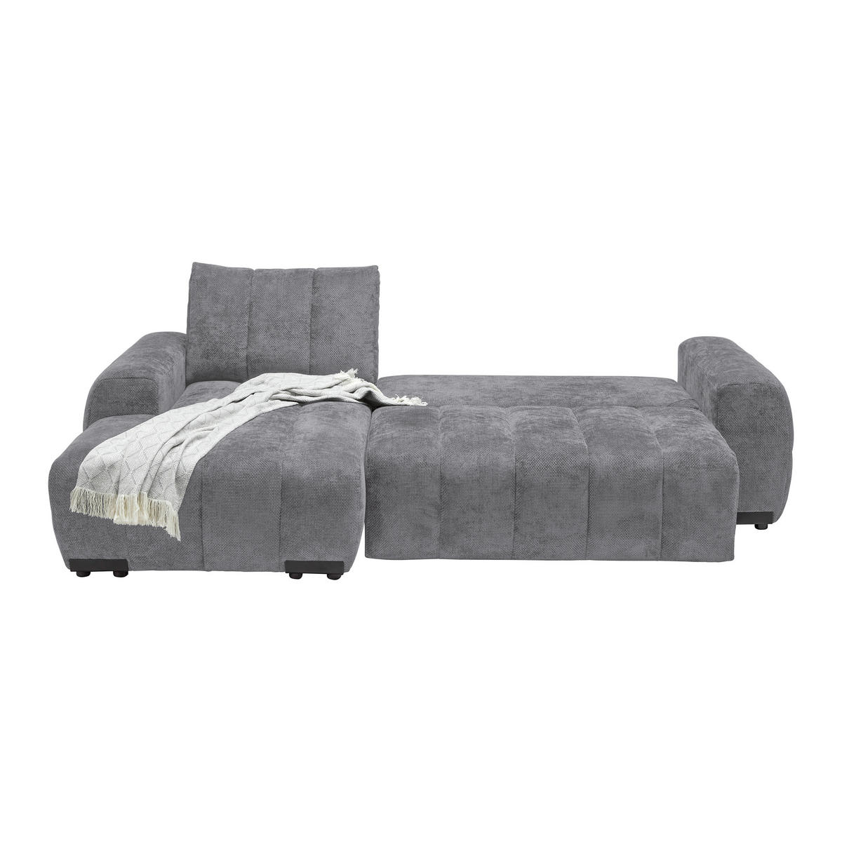 ECKSOFA Flachgewebe Grau  - Schwarz Hochglanz/Grau, Modern, Textil/Metall (166/93/273cm) - MID.YOU