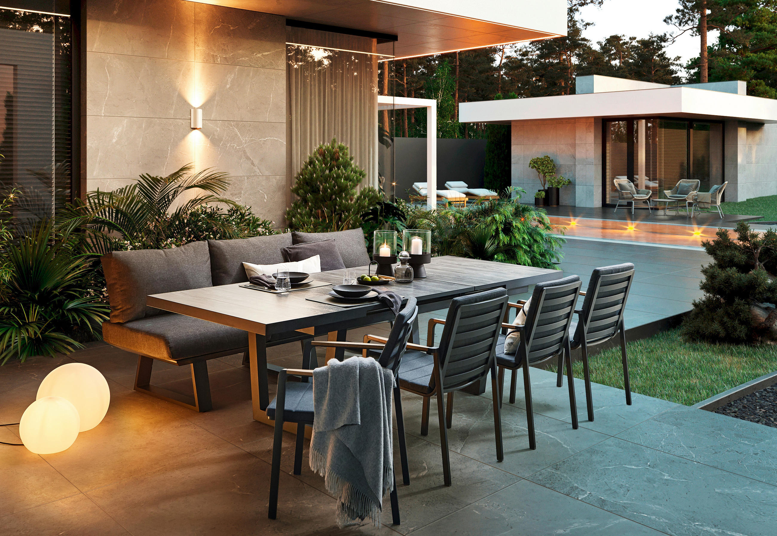 GARTENBANK 225/75/75 cm  Aluminium  - Anthrazit, MODERN, Metall (225/75/75cm) - Ambia Garden