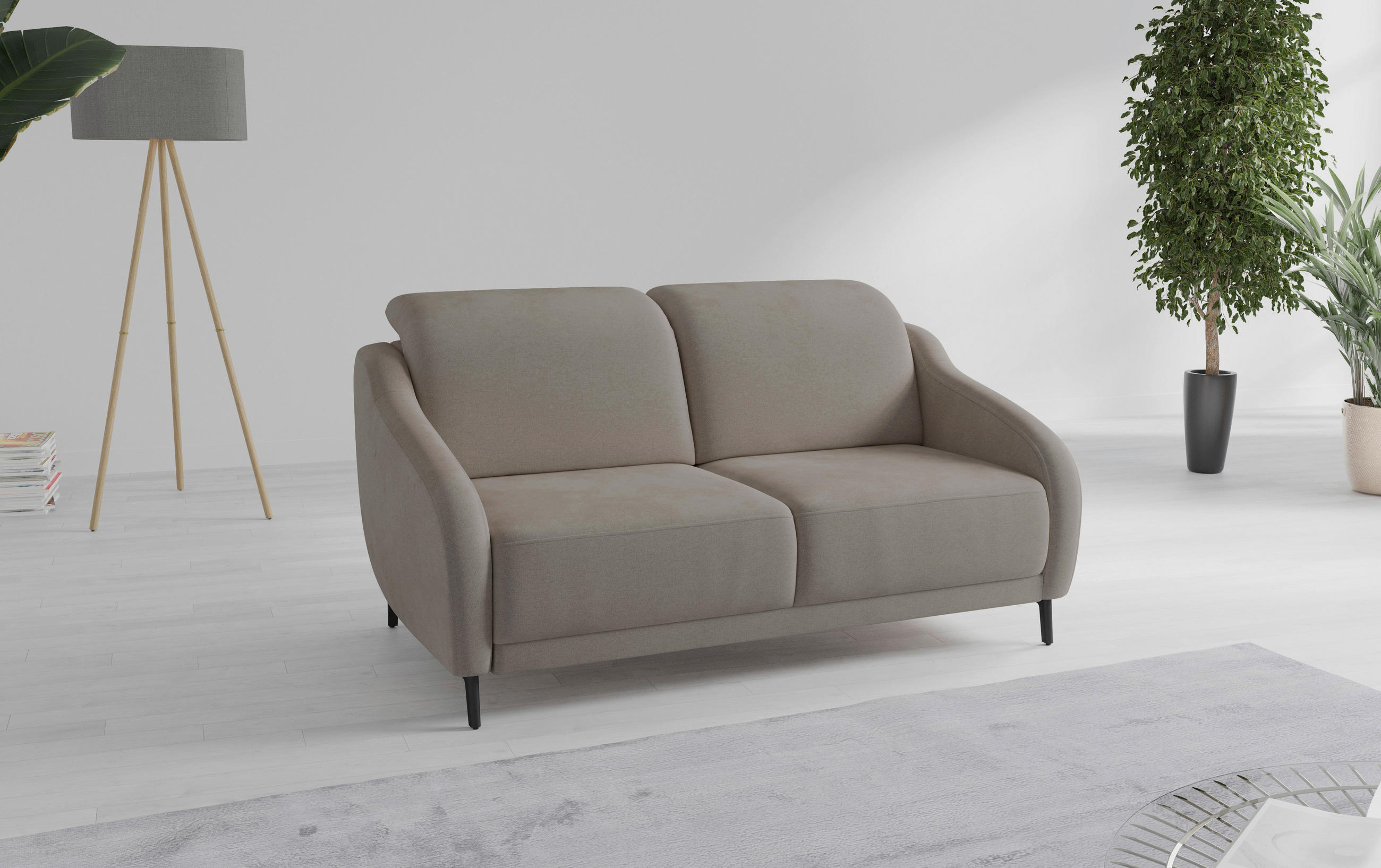 2,5-SITZER Mikrofaser Haselnussfarben  - Schwarz/Haselnussfarben, MODERN, Textil/Metall (172/93/104cm) - Sit & More
