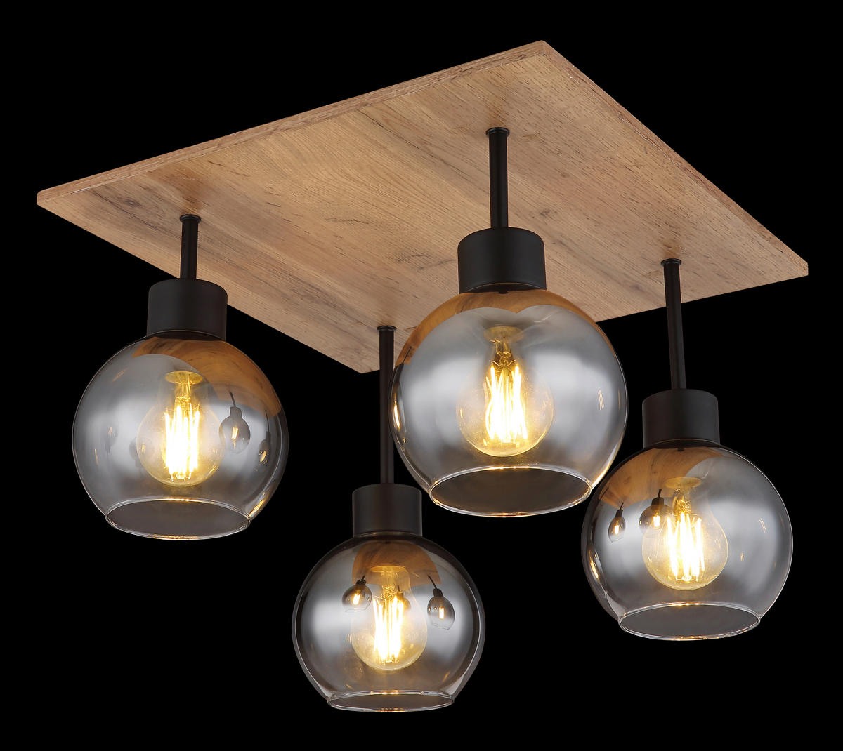 DECKENLEUCHTE    40/40/33,5 cm  - Schwarz/Braun, Natur, Glas/Holzwerkstoff (40/40/33,5cm) - Globo