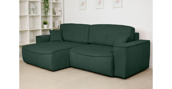 ECKSOFA Dunkelgrün Cord  - Dunkelgrün/Schwarz, KONVENTIONELL, Kunststoff/Textil (148/265cm) - Carryhome