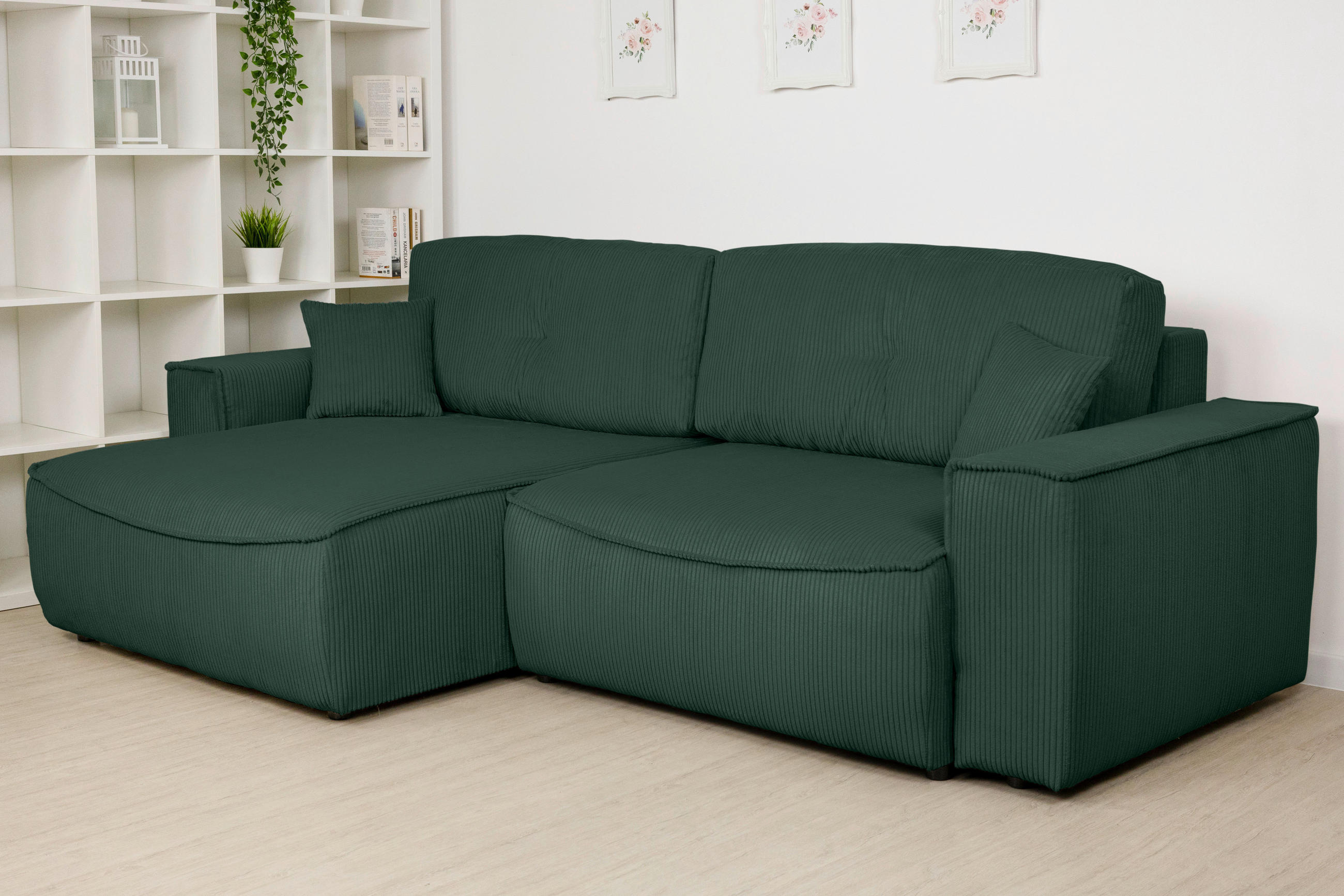 ECKSOFA Dunkelgrün Cord  - Dunkelgrün/Schwarz, KONVENTIONELL, Kunststoff/Textil (148/265cm) - Carryhome