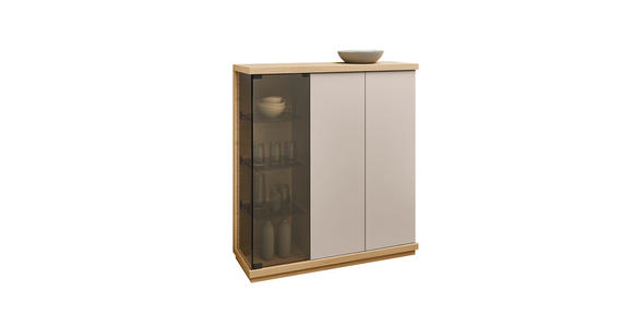 HIGHBOARD Rosa, Eichefarben, Beige  117/128/38 cm  - Eichefarben/Beige, Design, Glas/Holz (117/128/38cm) - Belluti