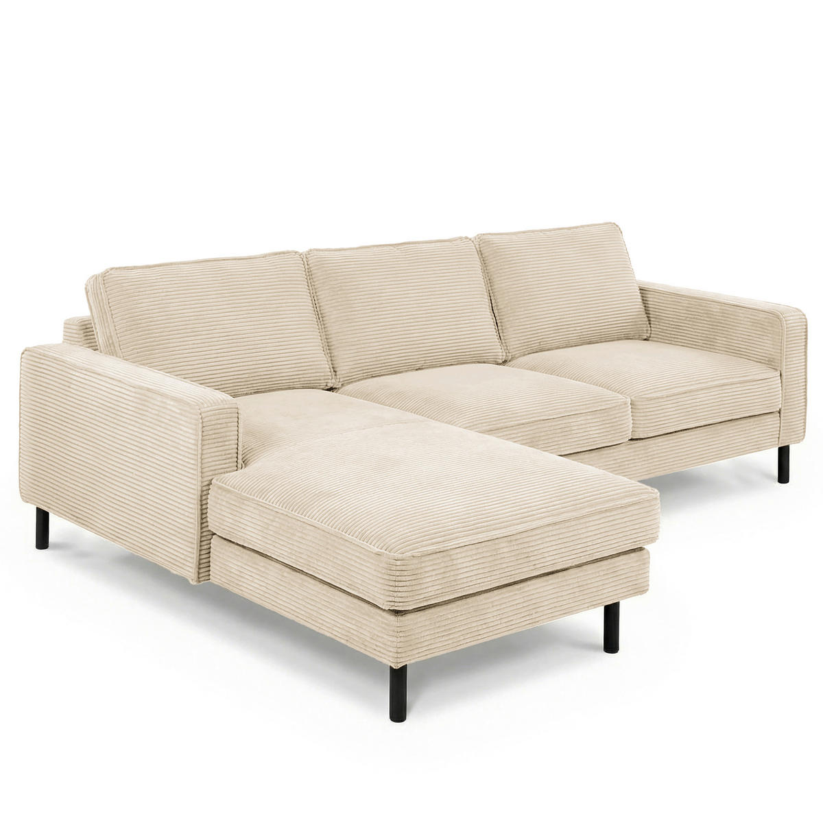 ECKSOFA  in Cord Beige Rücken echt  166/238 cm  - Beige/Schwarz, Design, Textil/Metall (166/238cm) - Livetastic