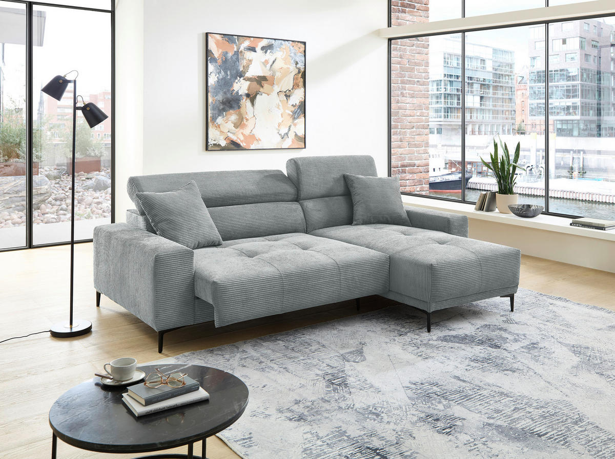 ECKSOFA Cord Hellblau  - Schwarz/Hellblau, Basics, Textil/Metall (250/183cm) - Livetastic