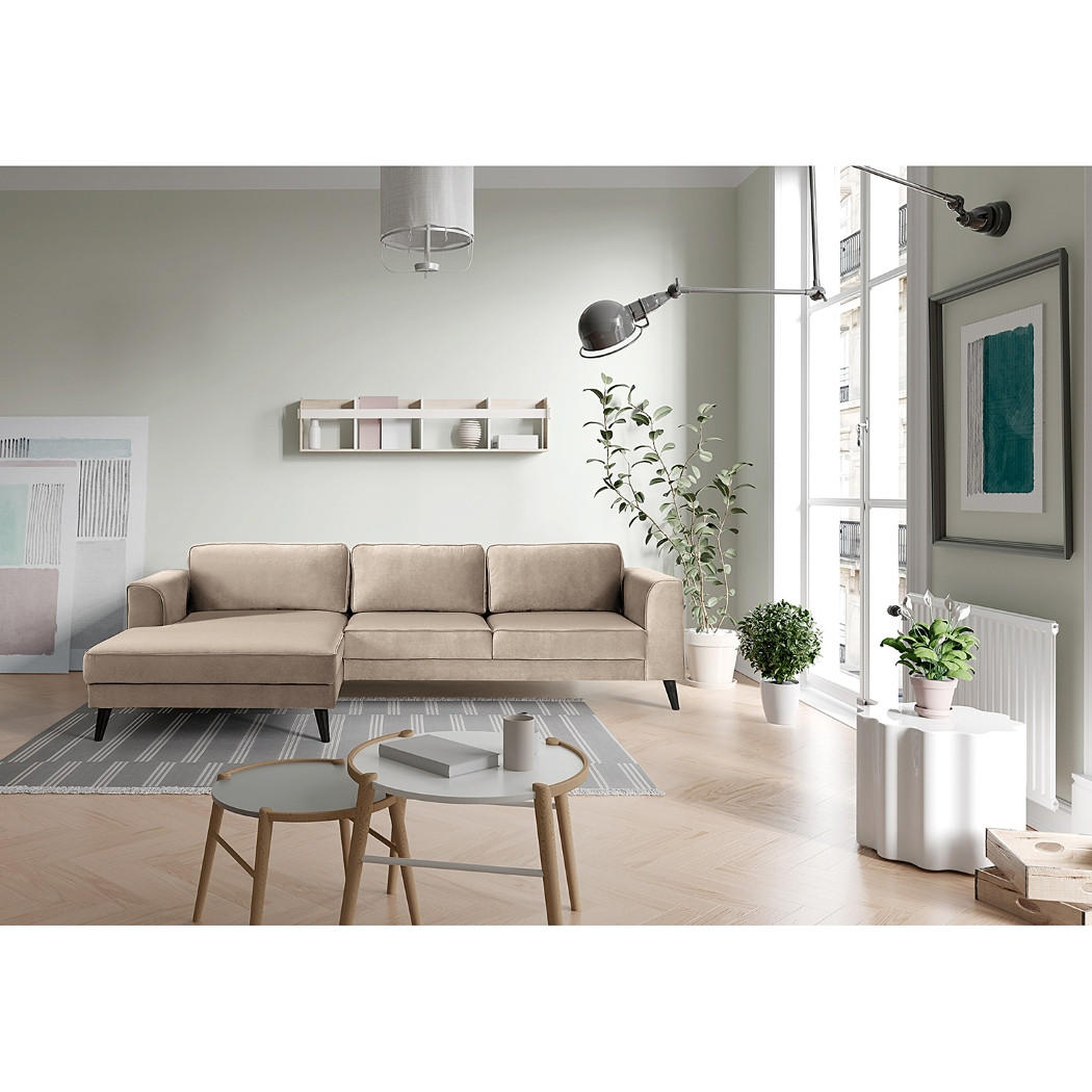 ECKSOFA in Samt, Velours Hellgrau  - Wengefarben/Hellgrau, Modern, Holz/Textil (280/85/167cm) - Trendmanufaktur