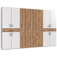 DREHTÜRENSCHRANK  in Weiß, Plankeneiche  - Plankeneiche/Schwarz, KONVENTIONELL, Holzwerkstoff/Kunststoff (313/208/58cm) - Carryhome