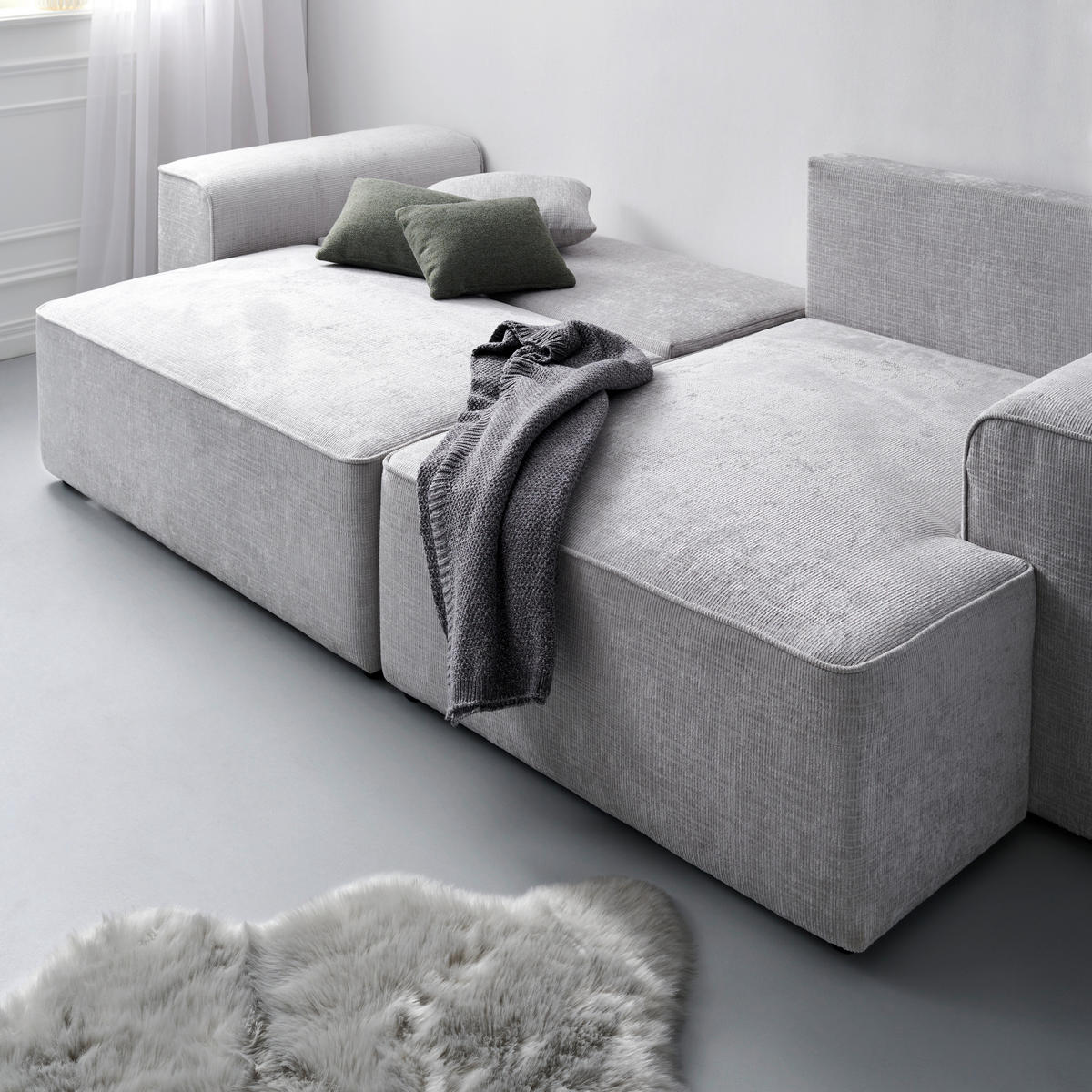 ECKSOFA in Plüsch Grau  - Blaugrau/Schwarz, Design, Kunststoff/Textil (288/152cm) - Xora