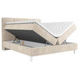 BOXBETT 140/200 cm,  in Beige, gepolstertes Kopfteil, Bettkasten, Topper, H3 = fest  - Chromfarben/Beige, Design, Holz/Holzwerkstoff (140/200cm) - Esposa