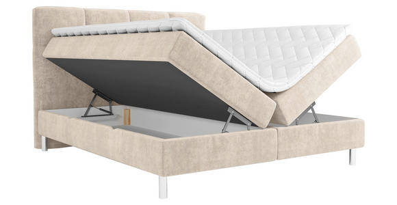 BOXBETT 140/200 cm,  in Beige, gepolstertes Kopfteil, Bettkasten, Topper, H3 = fest  - Chromfarben/Beige, Design, Holz/Holzwerkstoff (140/200cm) - Esposa