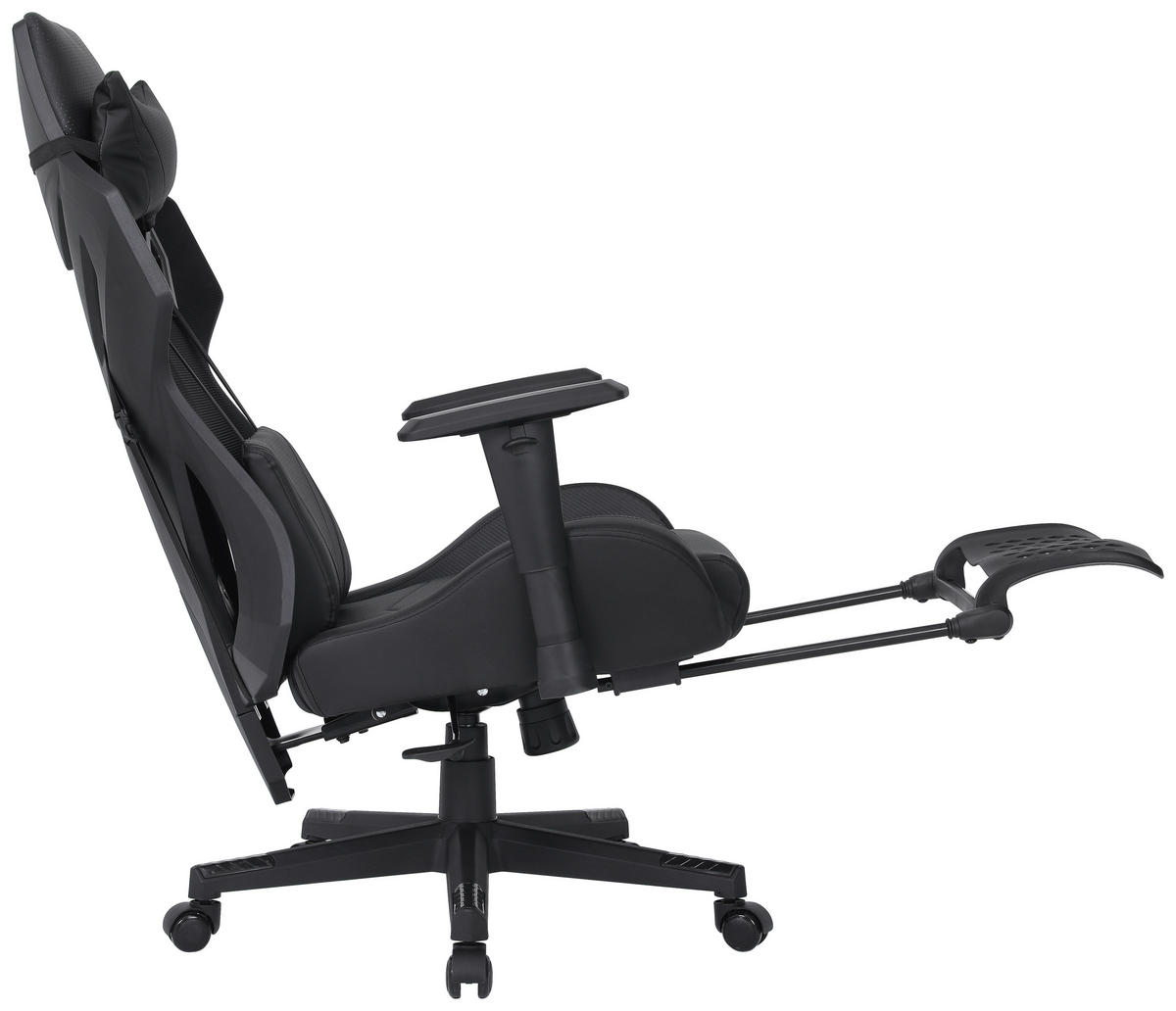 GAMINGSTUHL  in Lederlook, Netzbespannung Schwarz  - Schwarz, Lifestyle, Holz/Kunststoff (70/122-130/61.5cm) - MID.YOU