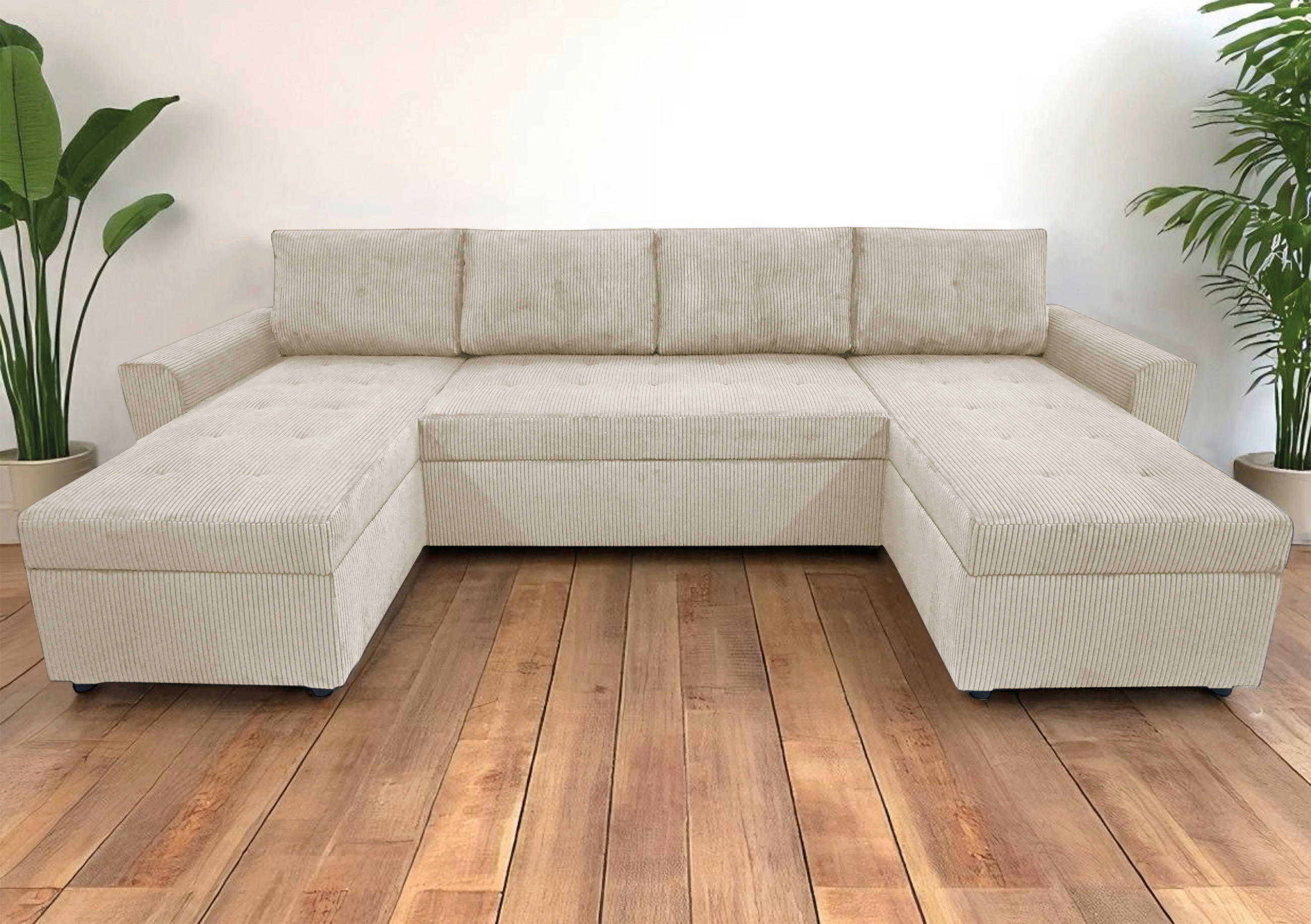 WOHNLANDSCHAFT TERMOLI in Cord Beige  - Beige/Schwarz, Design, Kunststoff/Textil (155/296/155cm) - MID.YOU