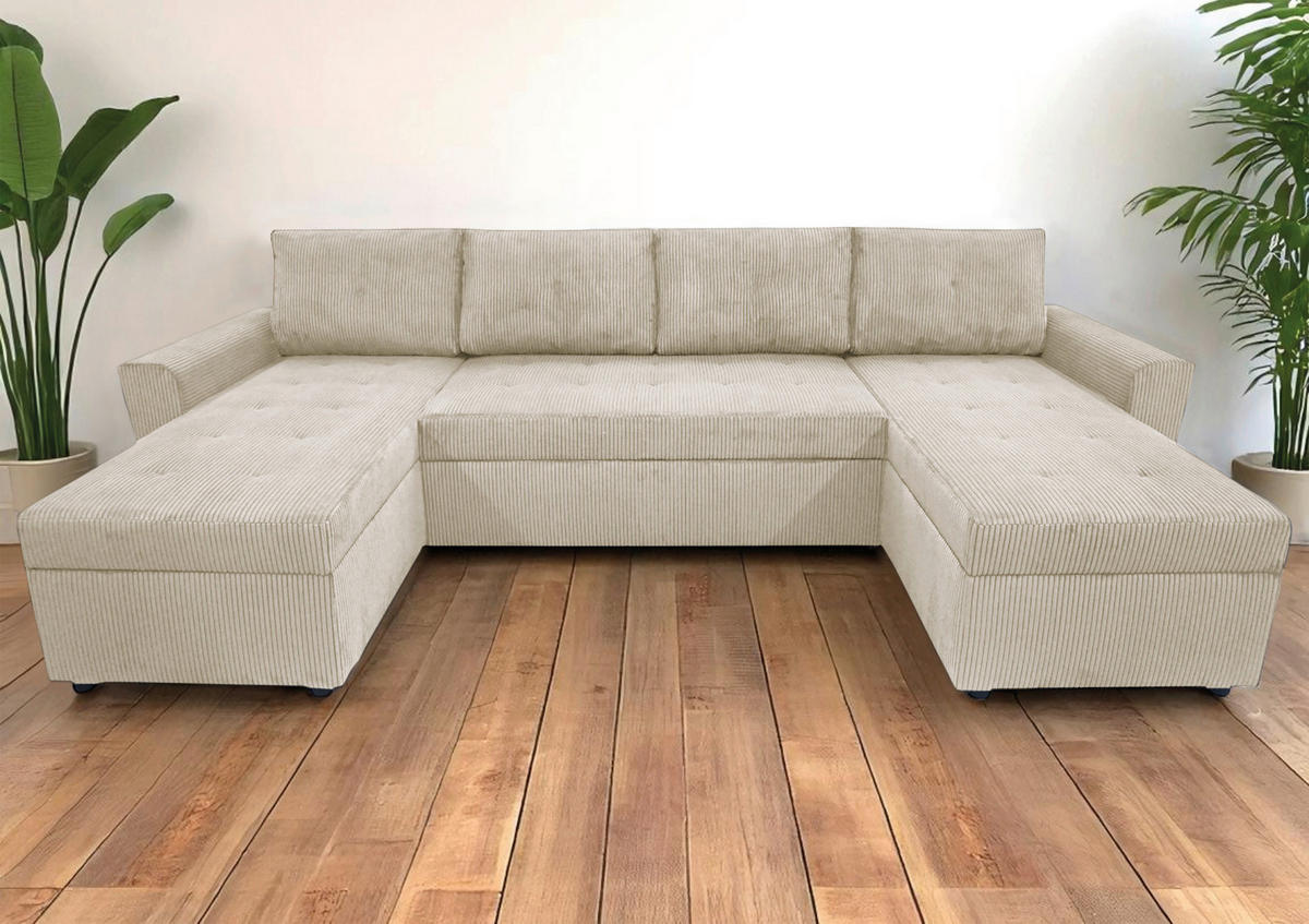 WOHNLANDSCHAFT TERMOLI Beige Cord  - Beige/Schwarz, Design, Kunststoff/Textil (155/296/155cm) - MID.YOU