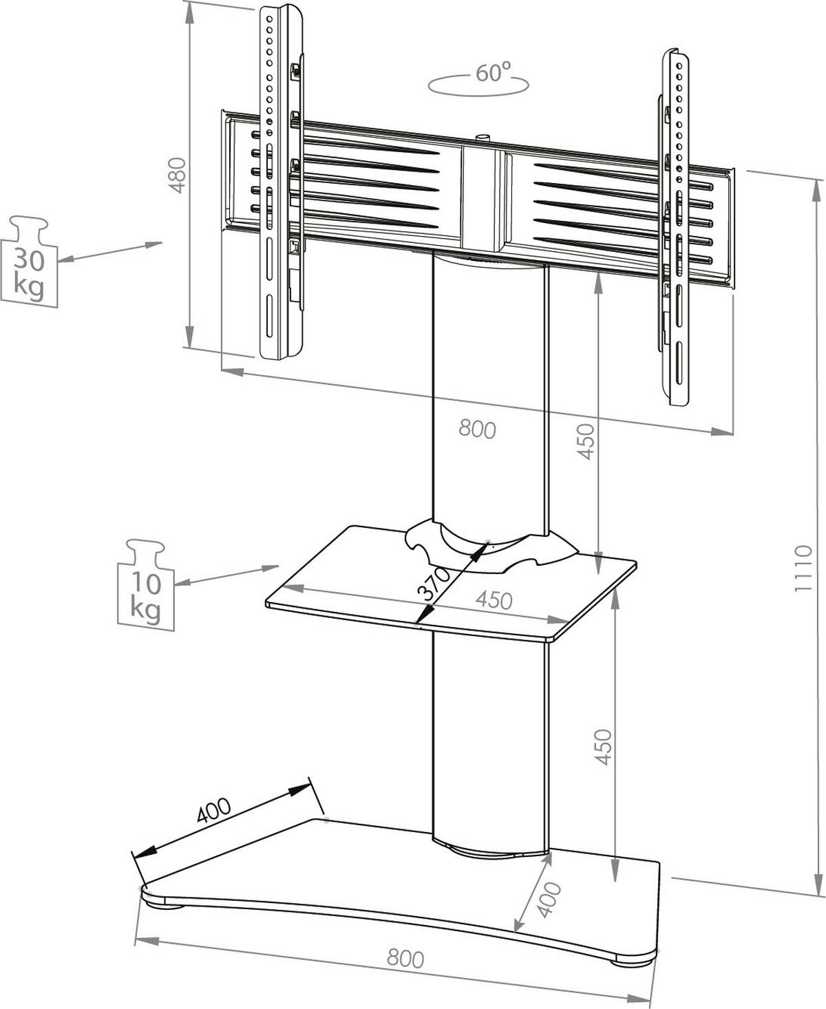 TV-Rack in Klar/Silberfarbe - Klar/Silberfarben, Konventionell, Glas/Metall (80/111/40cm) - MID.YOU