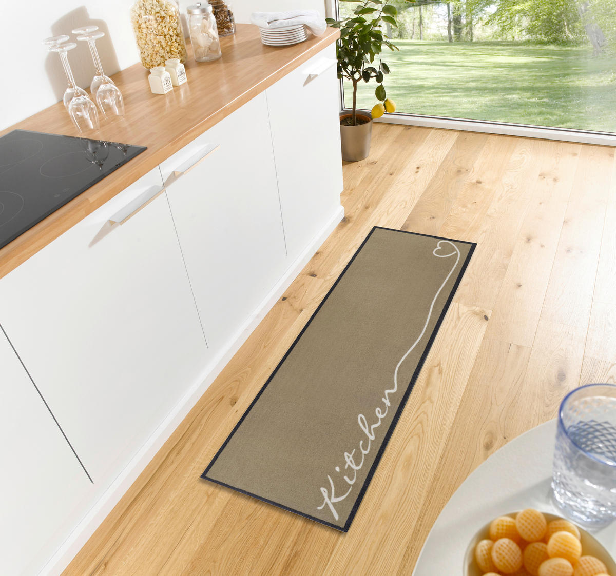 Ästhetisch: Küchenläufer (rech 50/150 cm Cook & Clean Weiß, Hellbraun  - Hellbraun/Weiß, Design, Kunststoff/Textil (50/150cm)