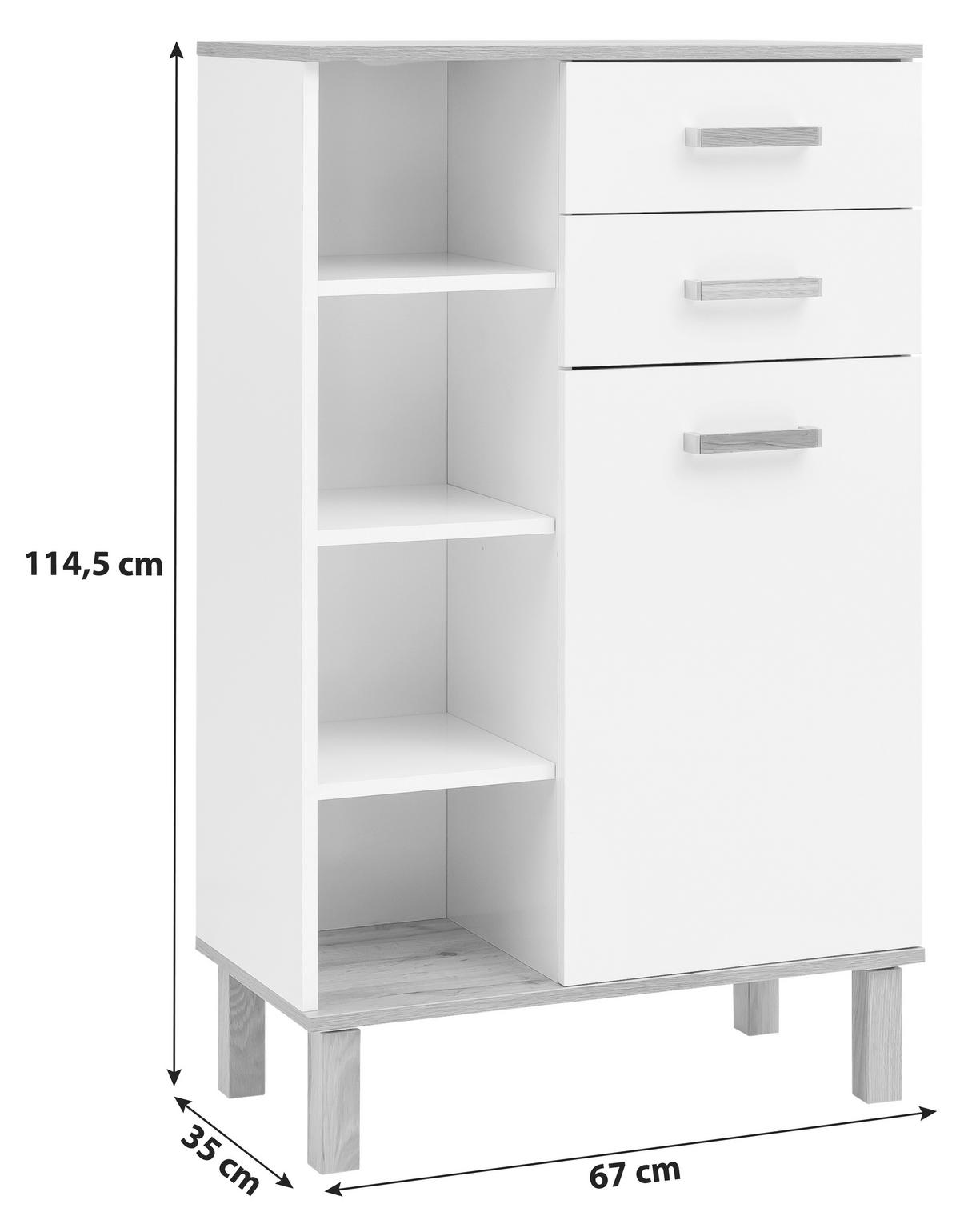 UNTERSCHRANK 67,0/114,5/35,0 cm   - Eichefarben/Weiß, MODERN, Holz/Holzwerkstoff (67,0/114,5/35,0cm) - MID.YOU