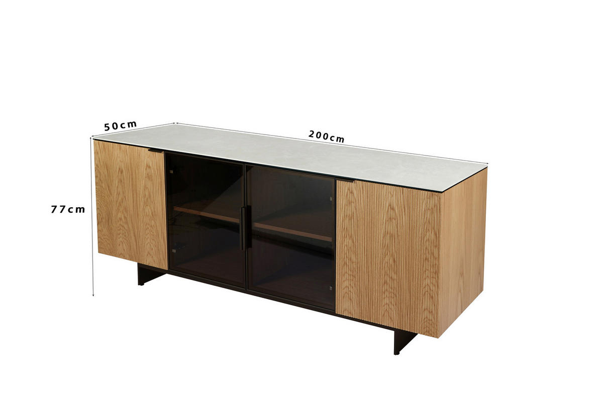 SIDEBOARD  200/77/50 cm  - Eichefarben/Beige, Design, Glas/Keramik (200/77/50cm) - Dieter Knoll